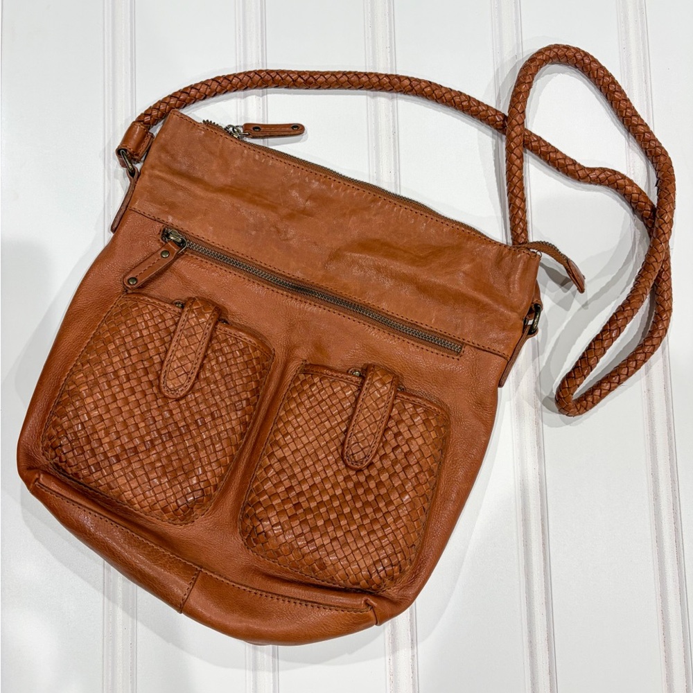 Vintage 90s Genuine Cognac Leather Crossbody Purse